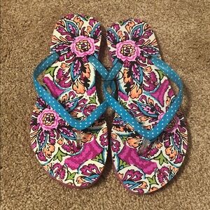 Vera Bradley Multicolor Floral Flip Flops with Teal Polka-Dot Straps